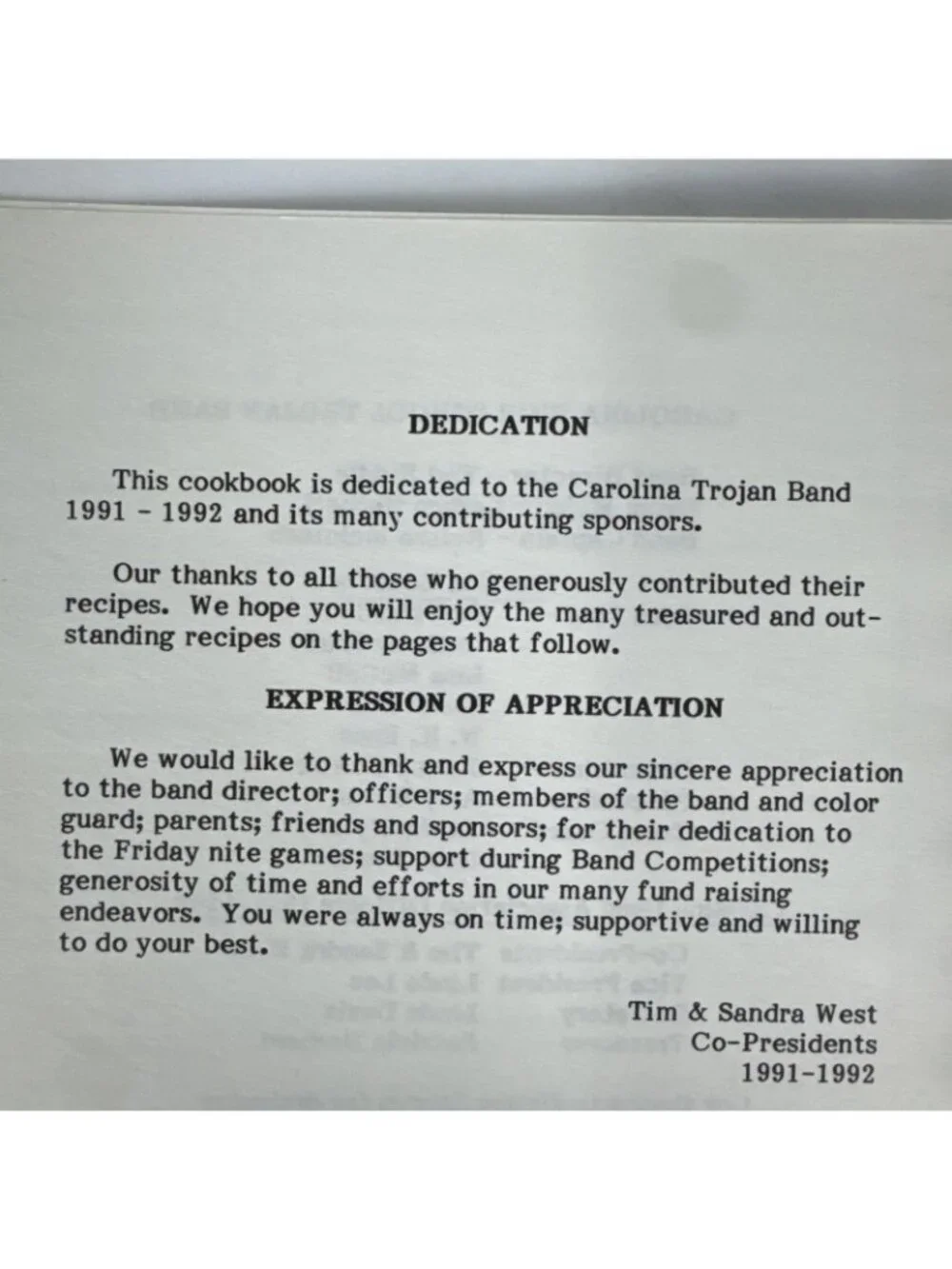 1990-1991 South Carolina Trojan Band What's Cooking in Trojan Land Cookbook